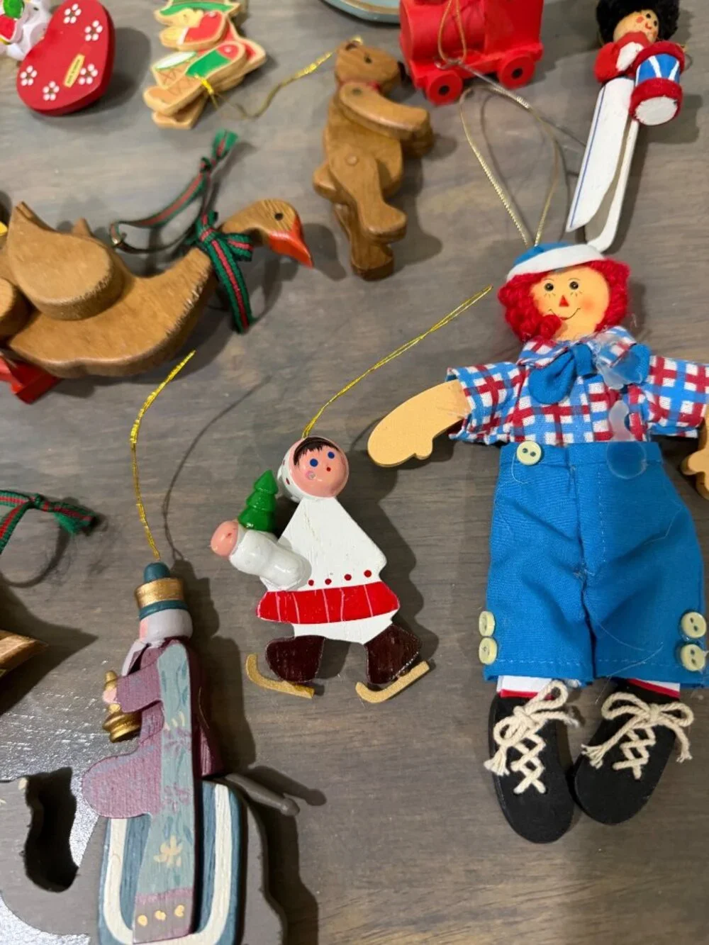 Vintage Wooden Christmas Ornaments Lot 35 Rocking Horses Soldiers Santa Ducks